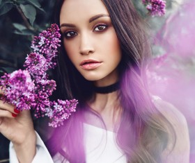 smiling woman with flowers Stock Photo 06