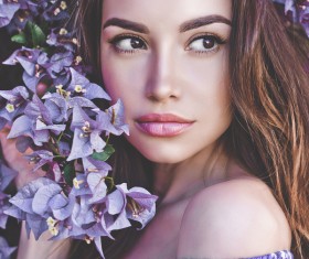smiling woman with flowers Stock Photo 07
