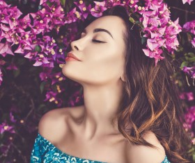 smiling woman with flowers Stock Photo 08