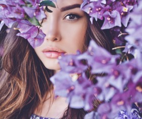 smiling woman with flowers Stock Photo 09