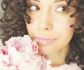 smiling woman with flowers Stock Photo 12