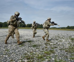 soldier in a military exercise Stock Photo