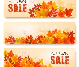 three nature sale autumn banners with leaves vector