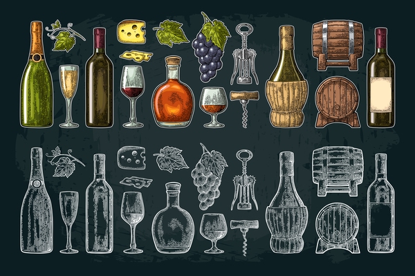 wine brandy vintage illustration vector
