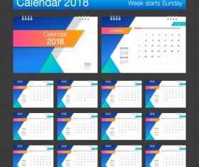 2018 calendar blue with white template vector 01