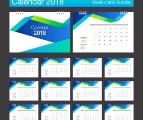 2018 calendar blue with white template vector 02