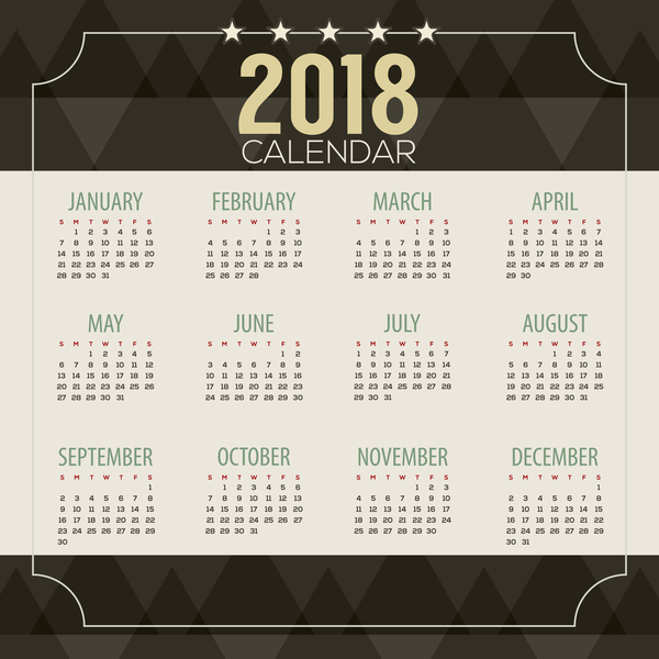 2018 calendar template with black polygon background vector