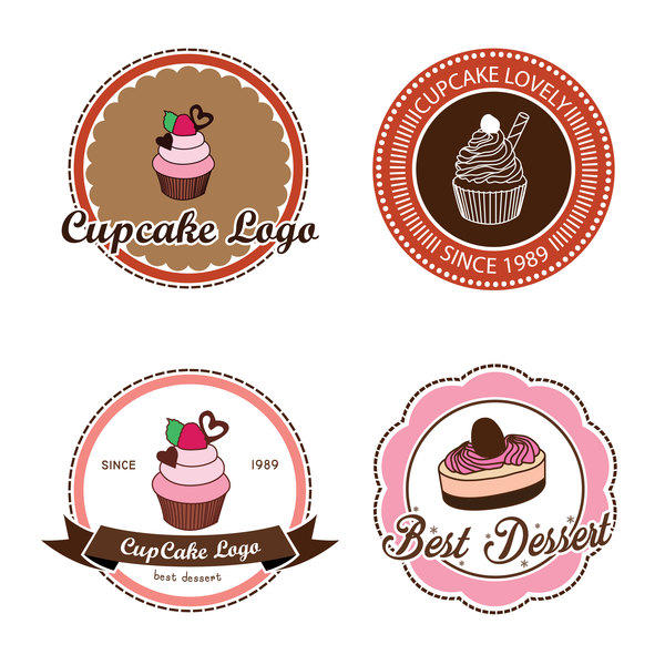 4 Kind cake labels with badge vector