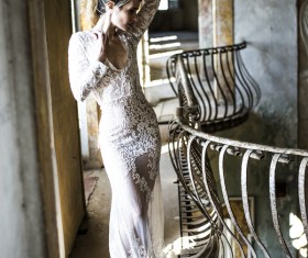 Attractive model with elegant white dress Stock Photo