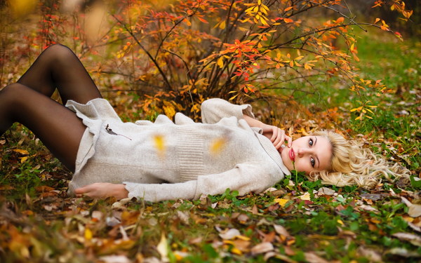 Autumn girl outdoor photo Stock Photo