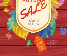 Autumn sale with wooden background vector
