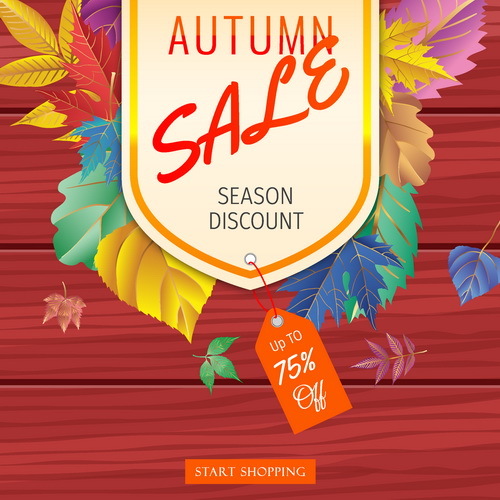 Autumn sale with wooden background vector