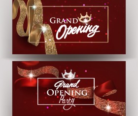 Beautiful grand opening invitation banners with silk ribbons vector