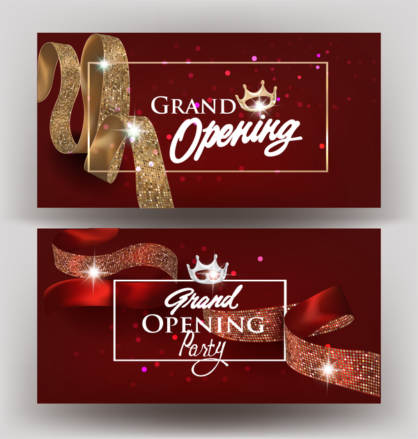 Beautiful grand opening invitation banners with silk ribbons vector