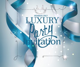 Beautiful invitation card with silk white and blue ribbons vector