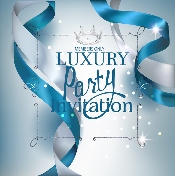 Beautiful invitation card with silk white and blue ribbons vector