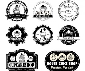 Black cup cake labels with badge vector