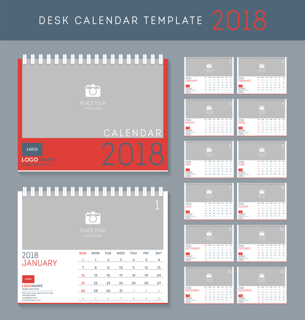 Blank red disk calendar 2018 templates vector