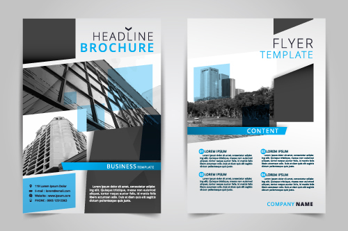 Blue with black company flyer template vector