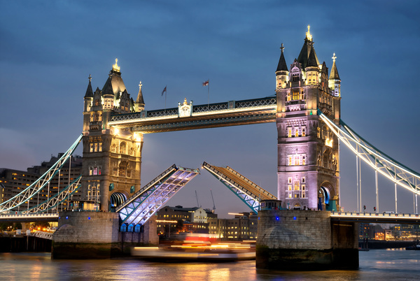 Brightly lit London Tower Bridge Stock Photo