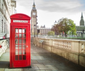 British public telephone booth with Big Ben Stock Photo