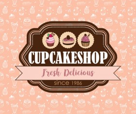 Cake shop labels with background vector 01