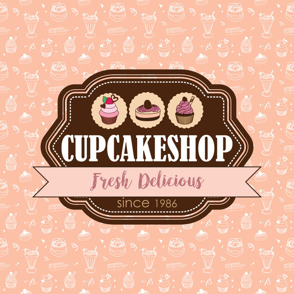 Cake shop labels with background vector 01 free download