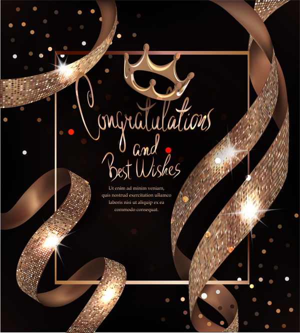 Card with congratulations and beautiful ribbons vector