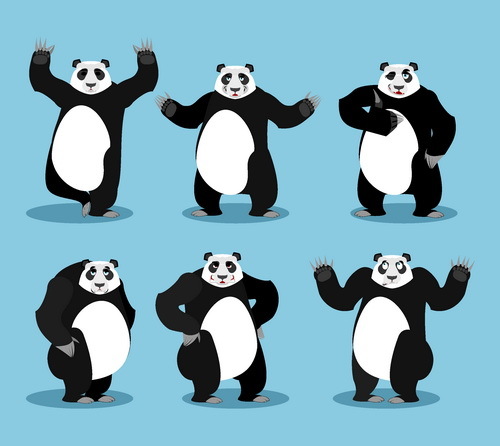 Cartoon funny panda vector set