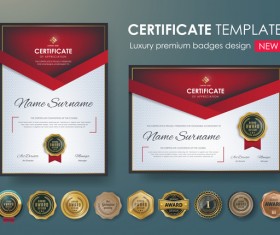 Certificate template with luxury premium badges design vector 02