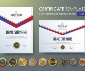 Certificate template with luxury premium badges design vector 03