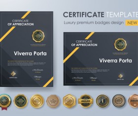 Certificate template with luxury premium badges design vector 04