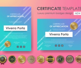 Certificate template with luxury premium badges design vector 05