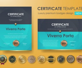 Certificate template with luxury premium badges design vector 06