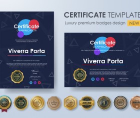 Certificate template with luxury premium badges design vector 07