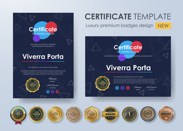 Certificate template with luxury premium badges design vector 07