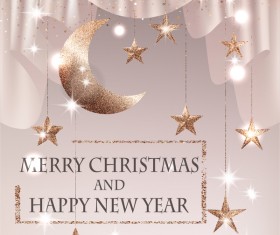 Christmas background with textured gold sparkling stars and moon vector