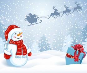 Christmas gift box with cute snowman vector