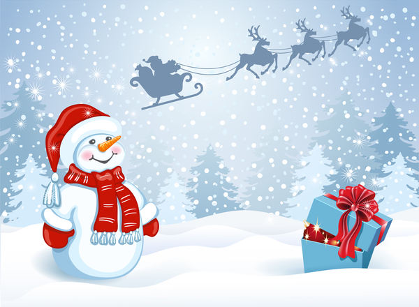 Christmas gift box with cute snowman vector