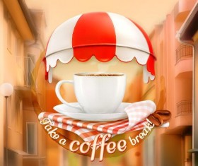 Coffee labels with blurs street background vector 01