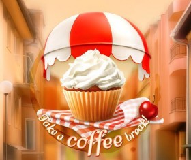 Coffee labels with blurs street background vector 02