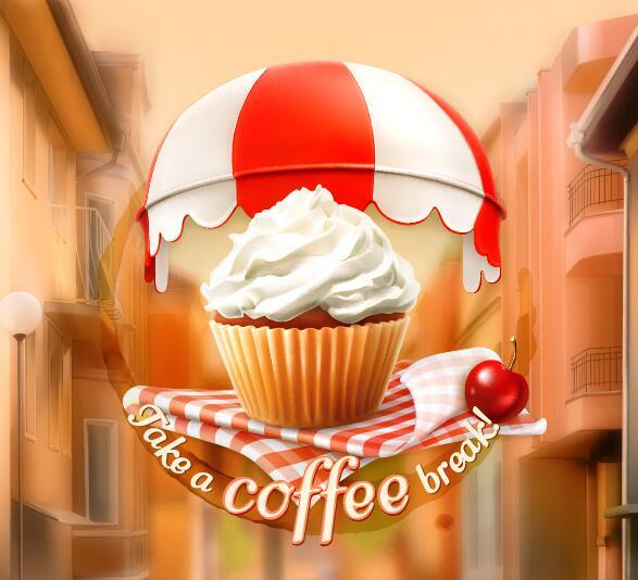 Coffee labels with blurs street background vector 02