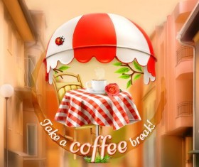 Coffee labels with blurs street background vector 03