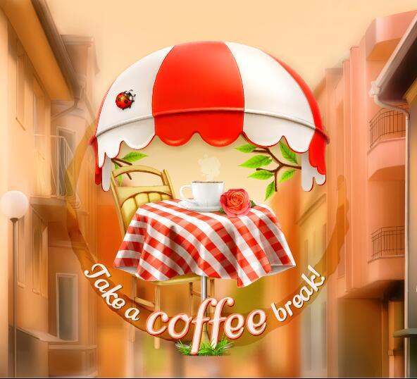 Coffee labels with blurs street background vector 03
