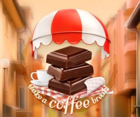 Coffee labels with blurs street background vector 04