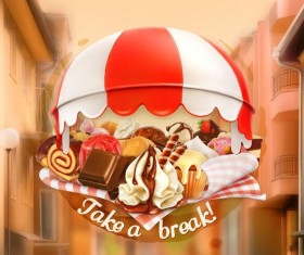 Coffee labels with blurs street background vector 05