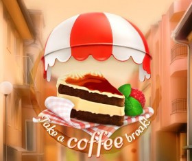 Coffee labels with blurs street background vector 06