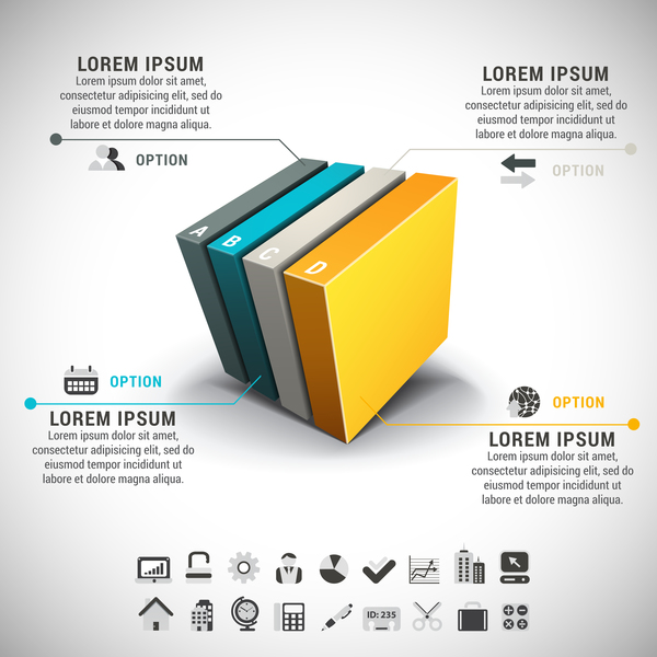 Colored 3D business infographic vector