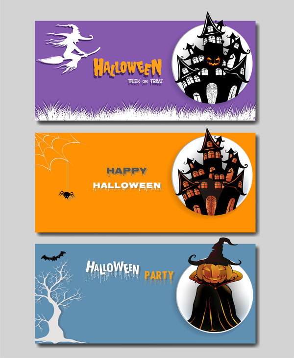 Colored halloween banner vectors set