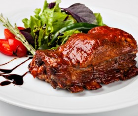 Coveted plate of steak and vegetables Stock Photo